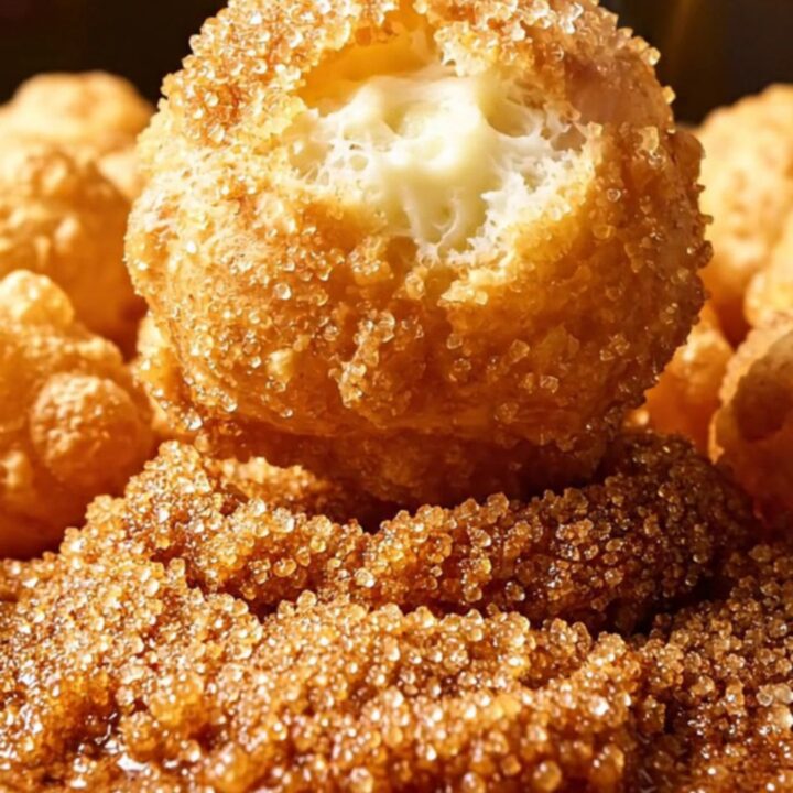 A close-up view of golden-brown Nigerian puff-puff dusted in spiced sugar, showcasing a light and airy texture.