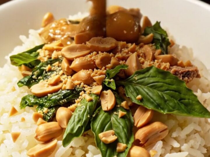 A close-up shot of creamy Massaman curry with tender short ribs and potatoes in a glazed stoneware Crockpot.