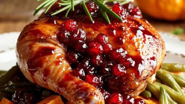 A close-up of tender shredded chicken thighs coated in a glossy