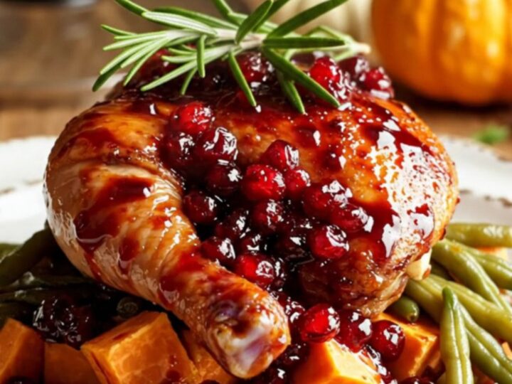 A close-up of tender shredded chicken thighs coated in a glossy