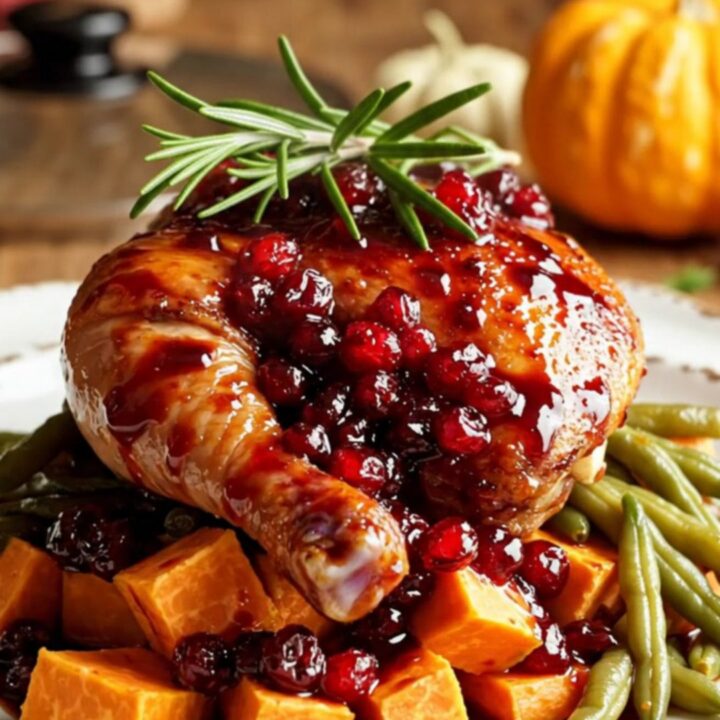 A close-up of tender shredded chicken thighs coated in a glossy