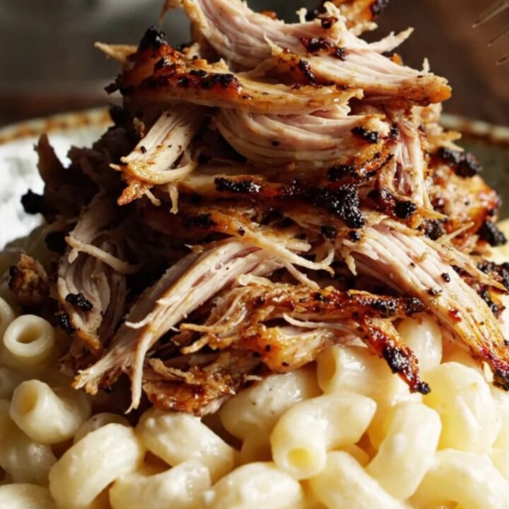 A glossy black slow cooker filled with shredded Cajun-spiced chicken, glistening in a rich butter and lemon sauce.
