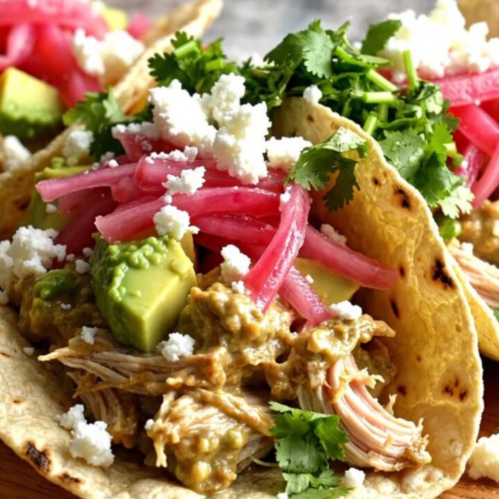 A close-up of shredded chicken in a creamy lime sauce inside a slow cooker with fresh cilantro.