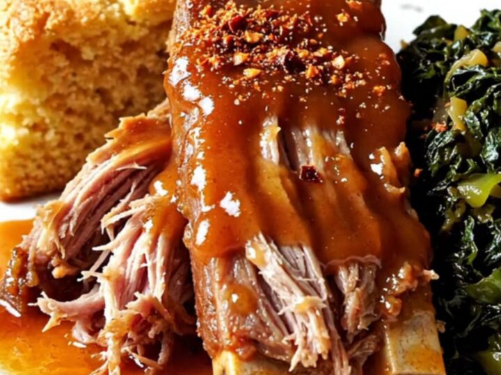 Succulent, tender country-style pork ribs glistening with a tangy vinegar mop sauce.