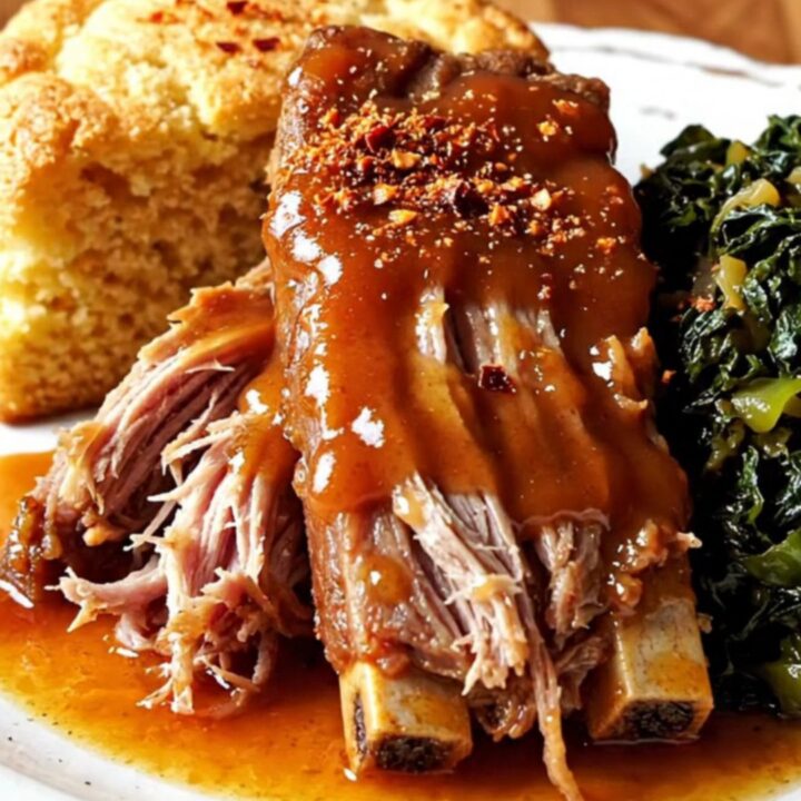 Succulent, tender country-style pork ribs glistening with a tangy vinegar mop sauce.