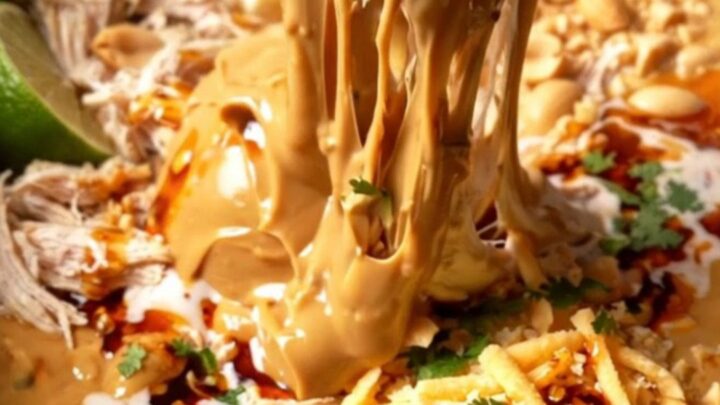 A close-up shot of a crispy wonton chip being dipped into a creamy