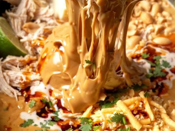 A close-up shot of a crispy wonton chip being dipped into a creamy