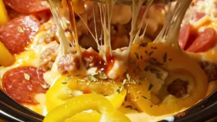 A close-up view of a toasted Italian bread wedge dipping into a creamy
